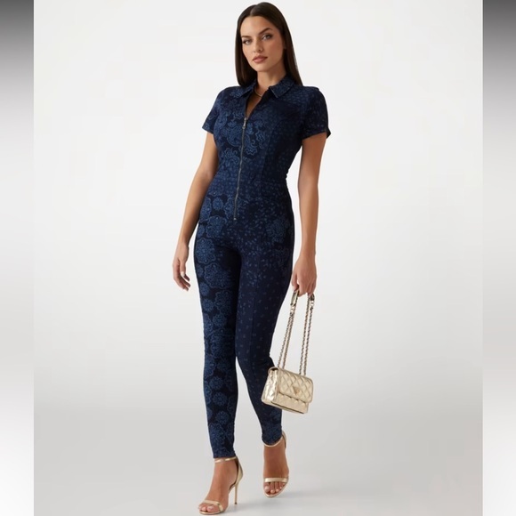 Guess Pants - GUESS Navy Blue Paisley Jumpsuit